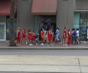 Red dresses.